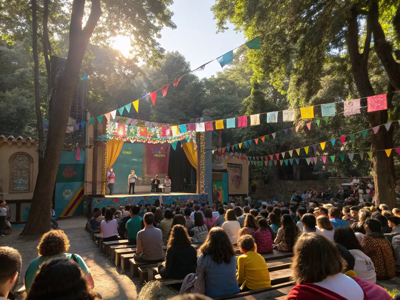 A photograph capturing a public presentation or performance in a community setting, highlighting the impact of LPC LA P'TITE CHATAIGNE's cultural initiatives.